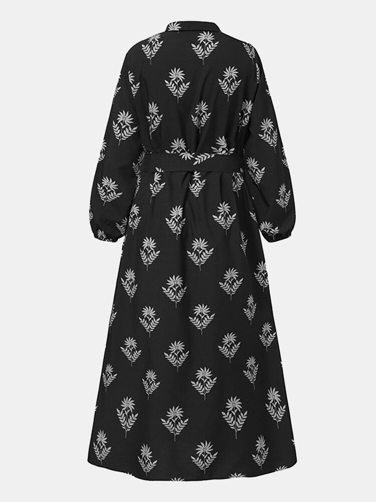 Robe Maxi Caftan À Manches Bouffantes Et À Imprimé Floral Pour Femmes Avec Ceinture