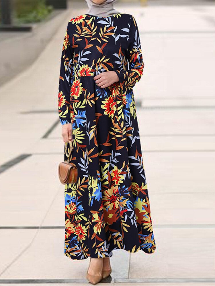 Robe Maxi Caftan À Manches Longues Et Imprimé Floral Pour Femme