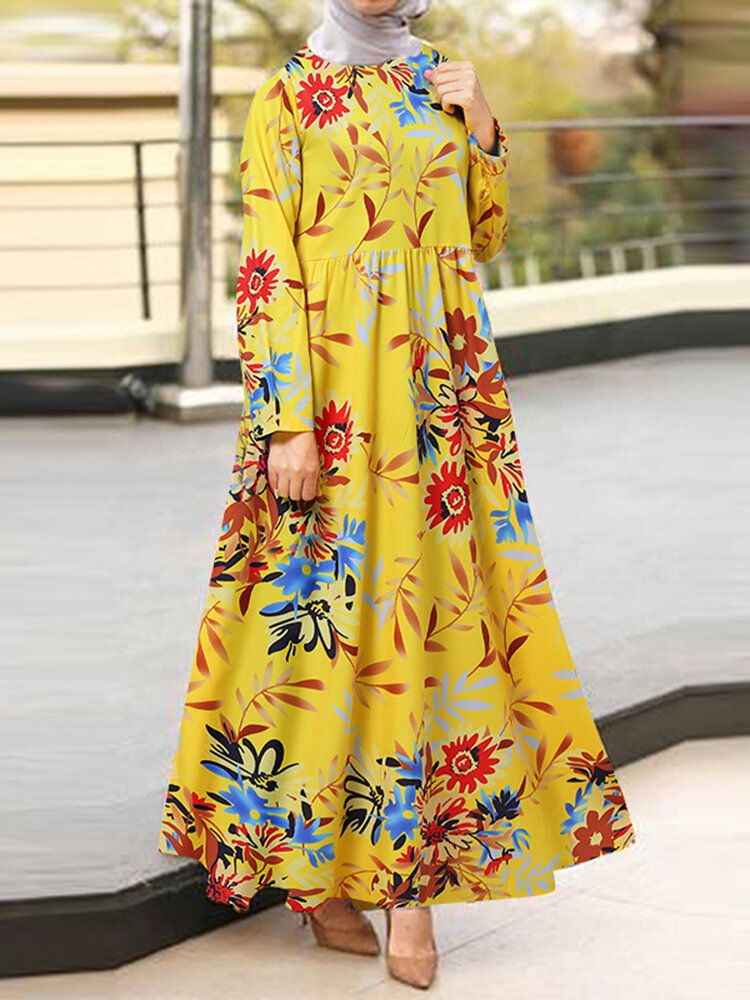 Robe Maxi Caftan À Manches Longues Et Imprimé Floral Pour Femme