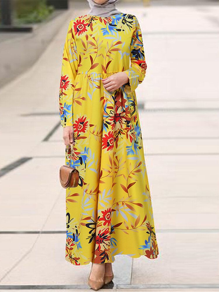 Robe Maxi Caftan À Manches Longues Et Imprimé Floral Pour Femme