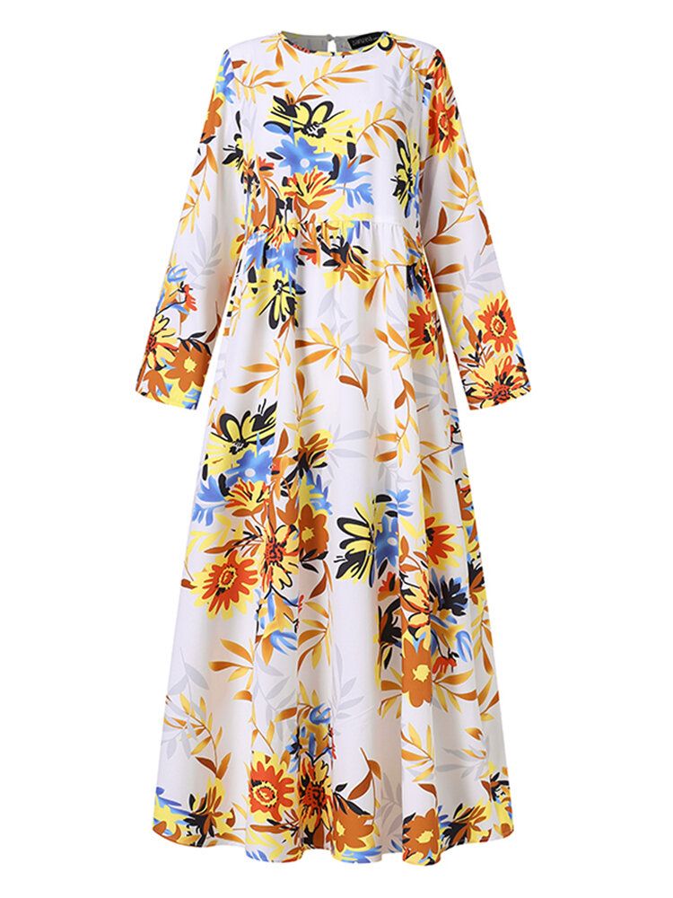 Robe Maxi Caftan À Manches Longues Et Imprimé Floral Pour Femme