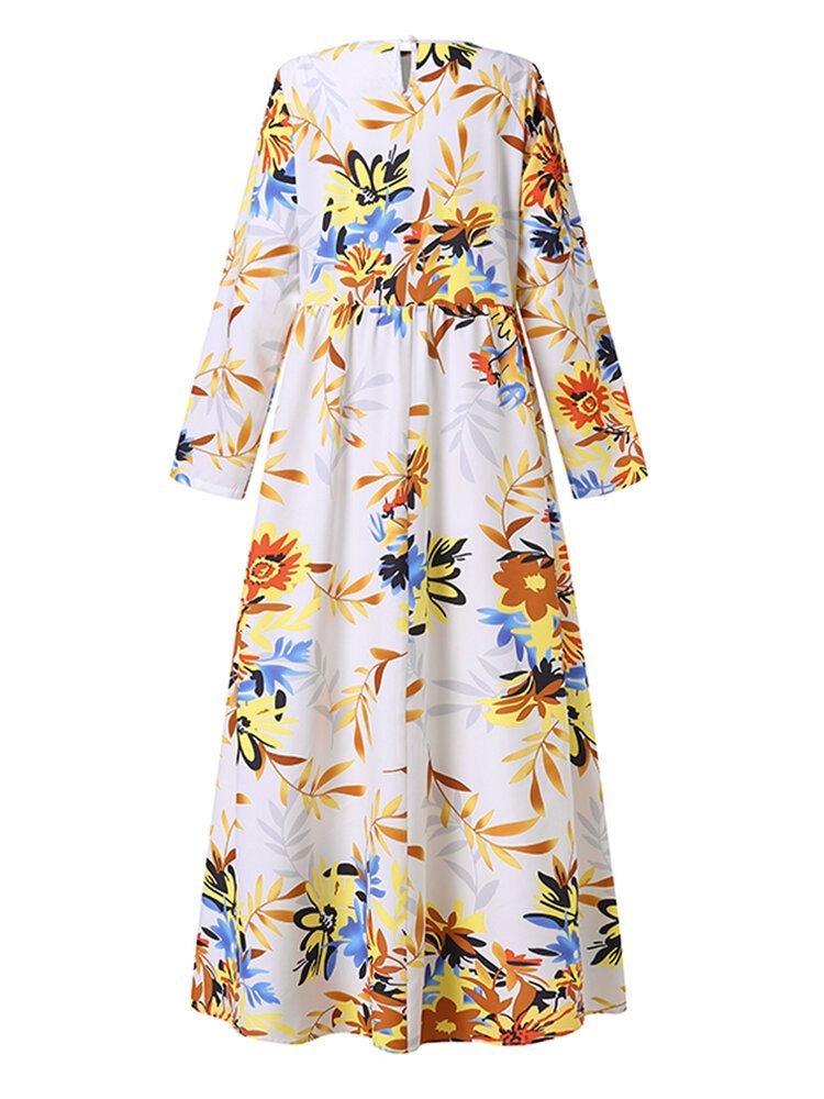 Robe Maxi Caftan À Manches Longues Et Imprimé Floral Pour Femme