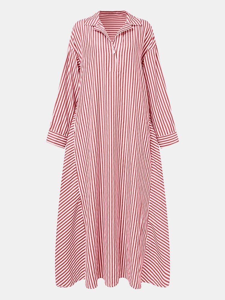 Robe Maxi Chemise Décontractée À Manches Longues Et Col À Revers Pour Femmes