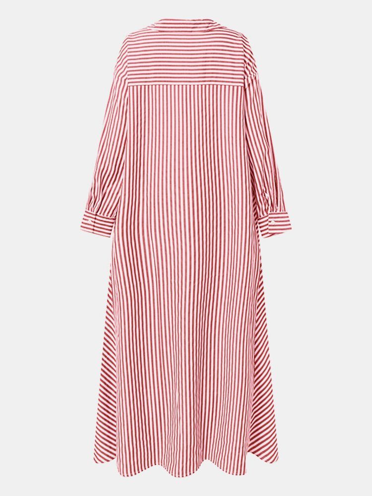 Robe Maxi Chemise Décontractée À Manches Longues Et Col À Revers Pour Femmes