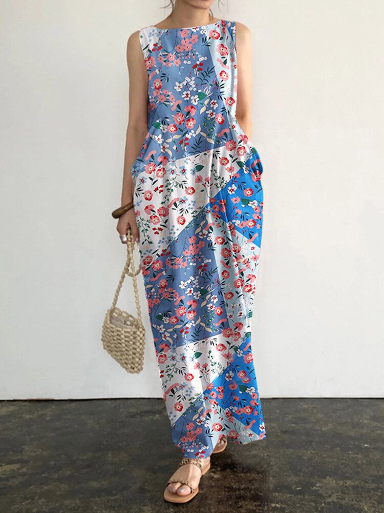 Robe Maxi À Col Rond Et Sans Manches À Imprimé Floral