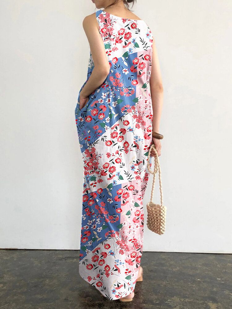 Robe Maxi À Col Rond Et Sans Manches À Imprimé Floral