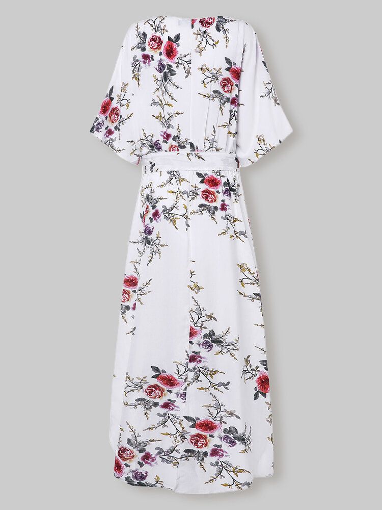 Robe Maxi À Col En V Et Ceinture À Imprimé Fleuri