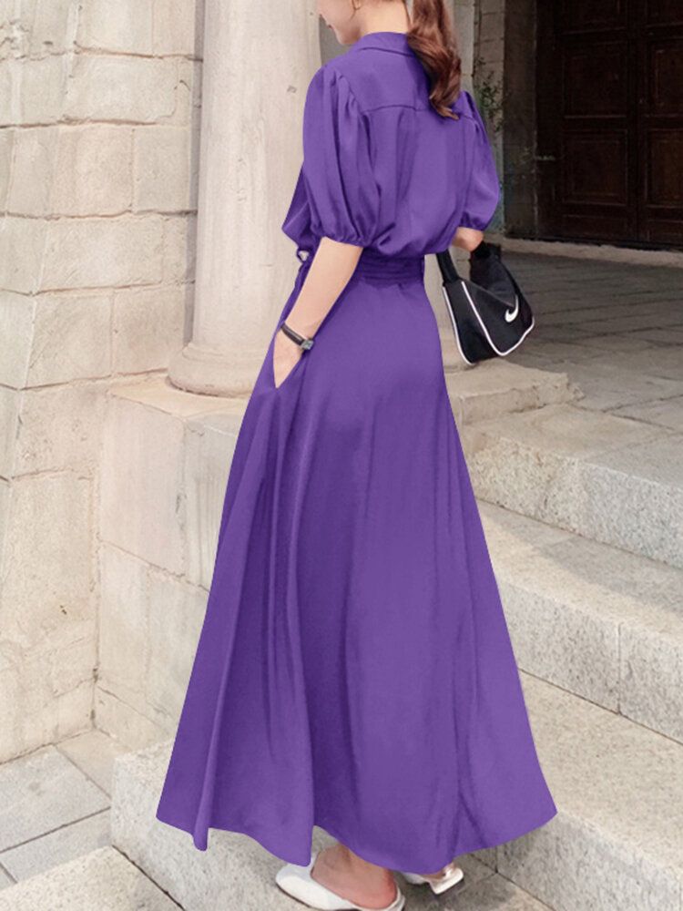 Robe Maxi Décontractée À Ceinture Boutonnée Avec Poche Solide