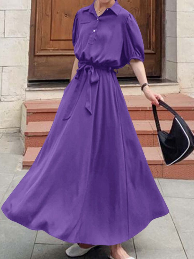 Robe Maxi Décontractée À Ceinture Boutonnée Avec Poche Solide