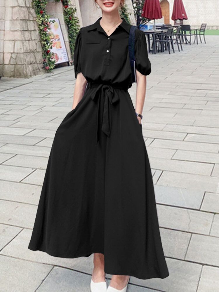 Robe Maxi Décontractée À Ceinture Boutonnée Avec Poche Solide