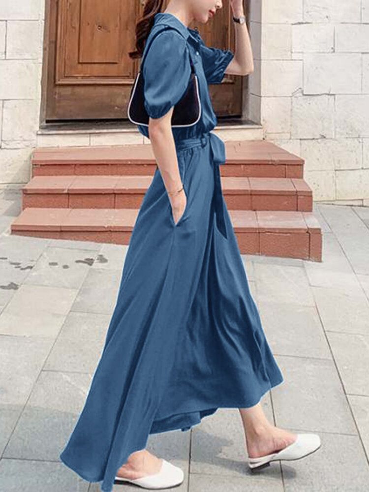 Robe Maxi Décontractée À Ceinture Boutonnée Avec Poche Solide