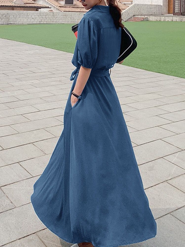 Robe Maxi Décontractée À Ceinture Boutonnée Avec Poche Solide