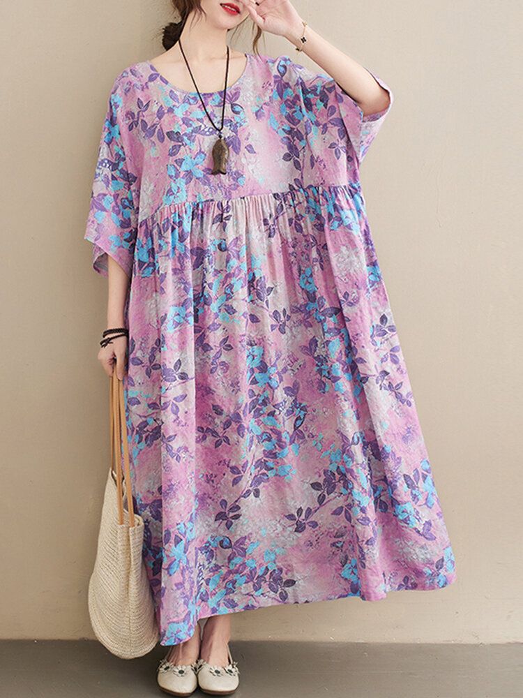 Robe Maxi Décontractée À Col Rond Et Imprimé Floral Pour Femme