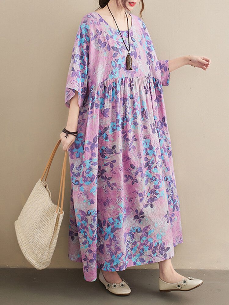 Robe Maxi Décontractée À Col Rond Et Imprimé Floral Pour Femme