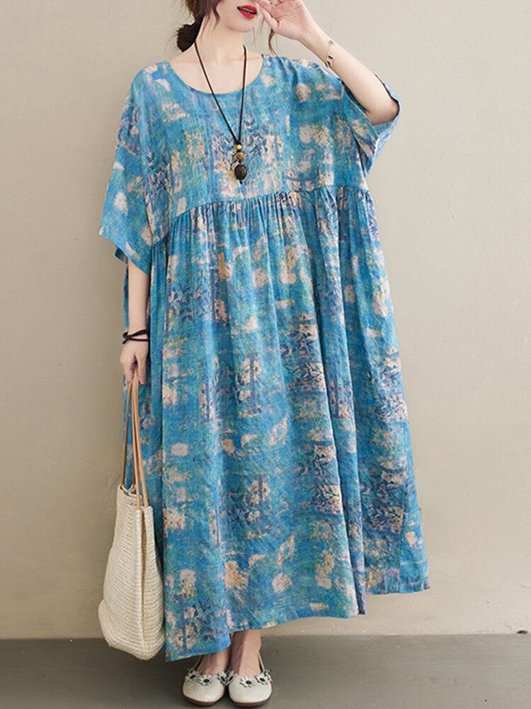 Robe Maxi Décontractée À Col Rond Et Imprimé Floral Pour Femme