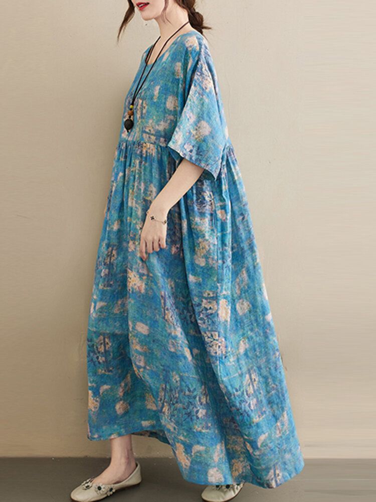 Robe Maxi Décontractée À Col Rond Et Imprimé Floral Pour Femme