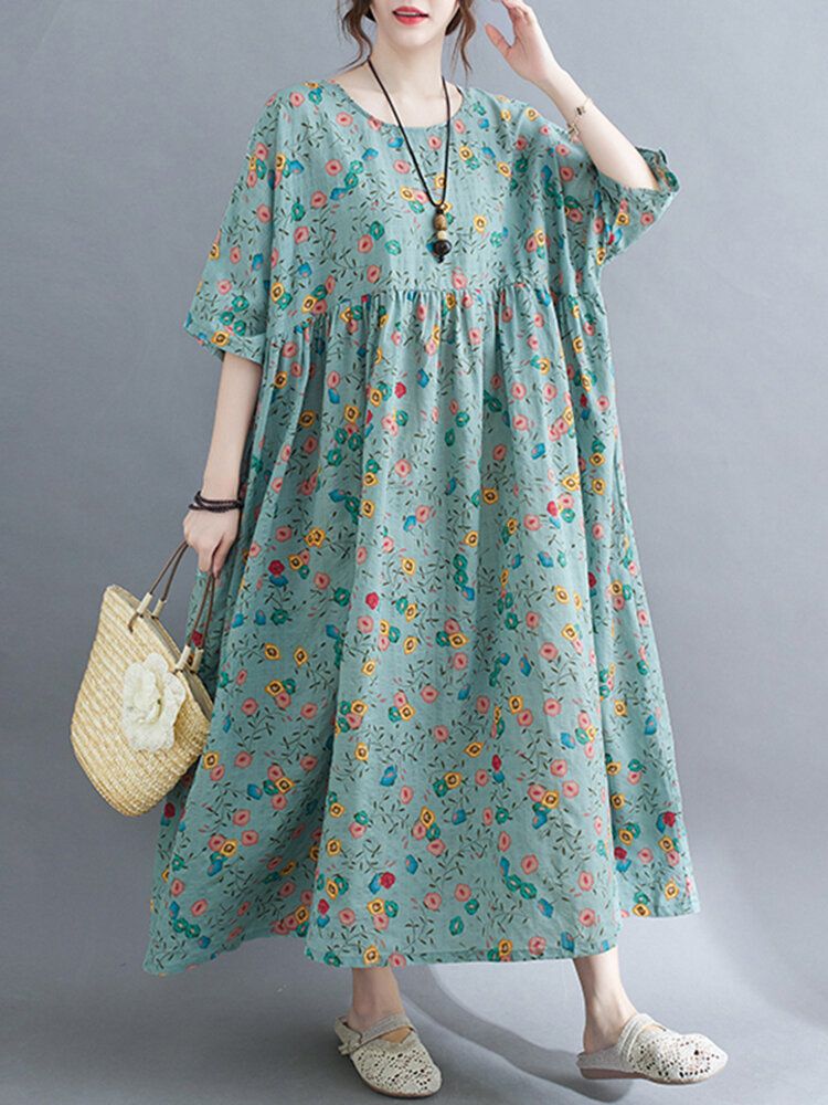 Robe Maxi Décontractée À Col Rond Et Imprimé Floral Pour Femme