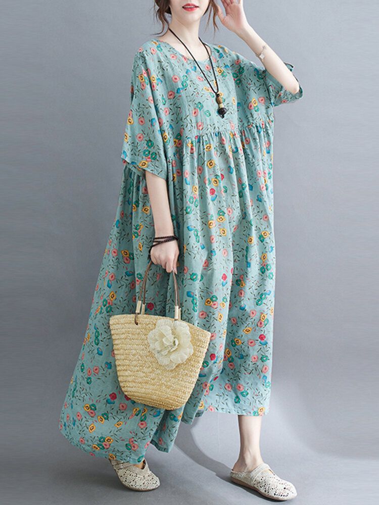 Robe Maxi Décontractée À Col Rond Et Imprimé Floral Pour Femme