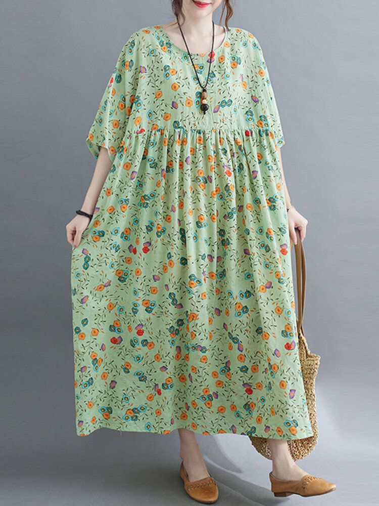 Robe Maxi Décontractée À Col Rond Et Imprimé Floral Pour Femme