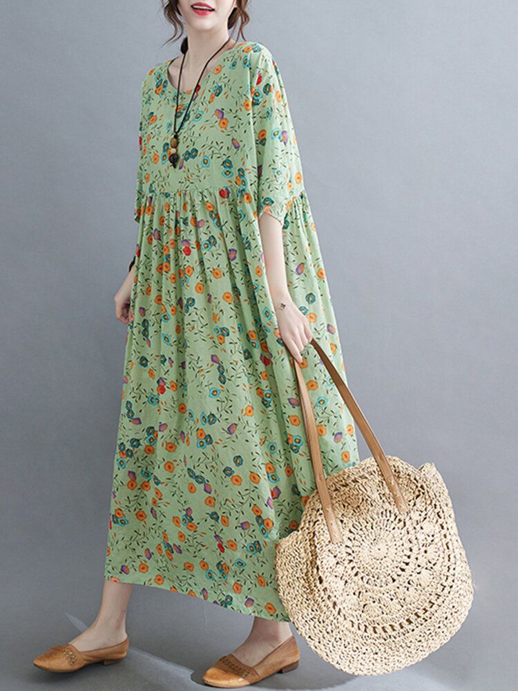 Robe Maxi Décontractée À Col Rond Et Imprimé Floral Pour Femme