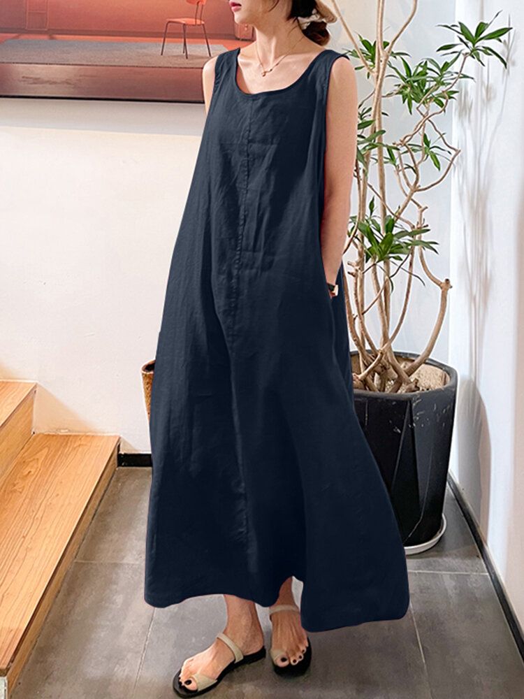 Robe Maxi Décontractée En Coton Sans Manches Avec Cordon De Serrage