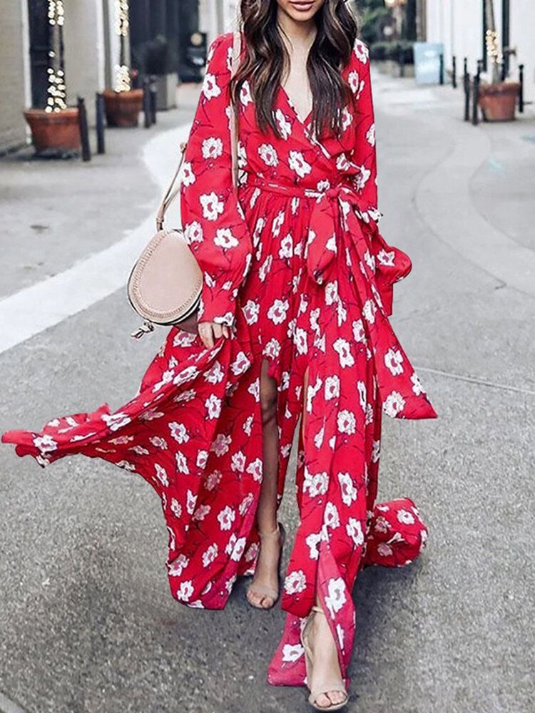 Robe Maxi Décontractée À Manches Longues Et À Imprimé Floral Pour Femmes