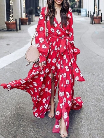 Robe Maxi Décontractée À Manches Longues Et À Imprimé Floral Pour Femmes