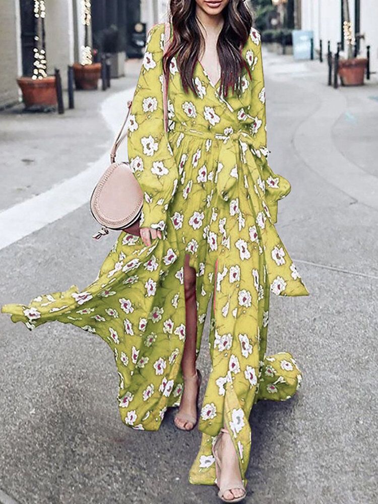 Robe Maxi Décontractée À Manches Longues Et À Imprimé Floral Pour Femmes