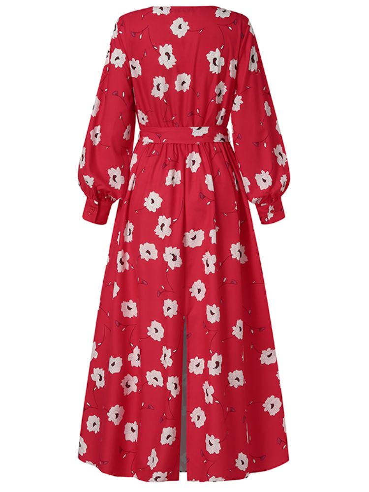 Robe Maxi Décontractée À Manches Longues Et À Imprimé Floral Pour Femmes