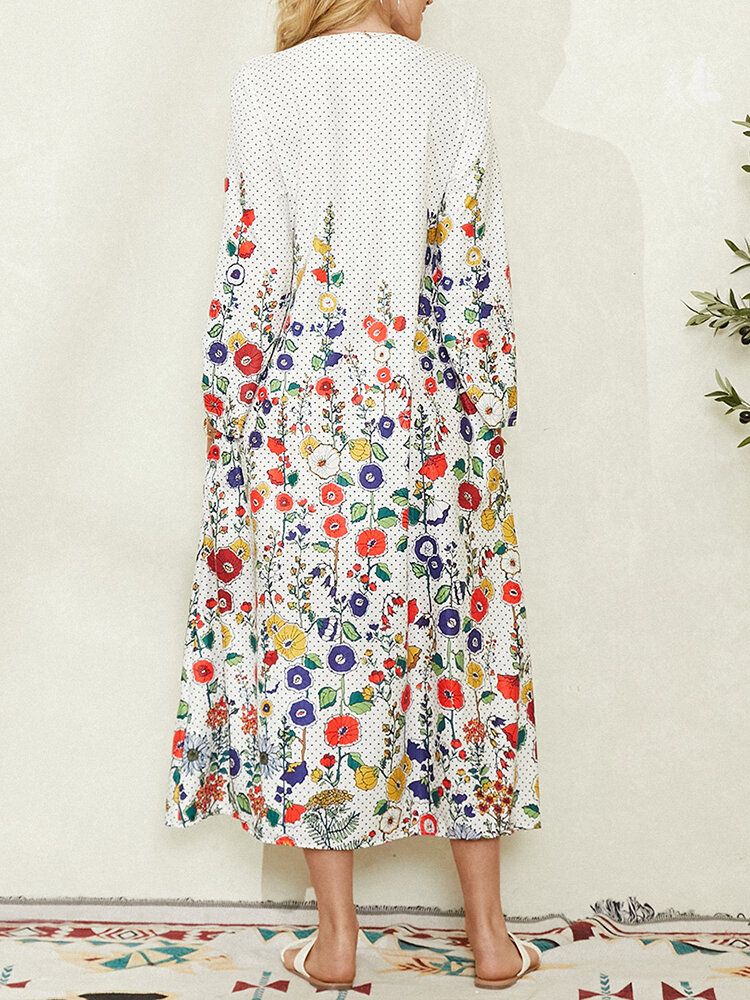 Robe Maxi Décontractée À Manches Longues Et À Pois Pour Femmes