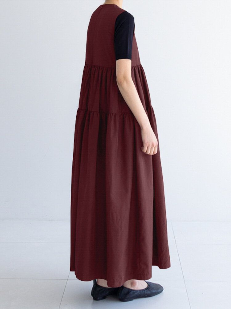 Robe Maxi Décontractée À Plusieurs Niveaux Pour Femmes Couleur Unie Col Rond