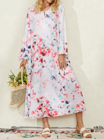 Robe Maxi Élégante À Manches Longues Et Poche Latérale Pour Femme