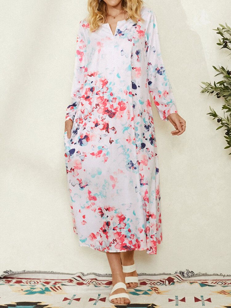 Robe Maxi Élégante À Manches Longues Et Poche Latérale Pour Femme