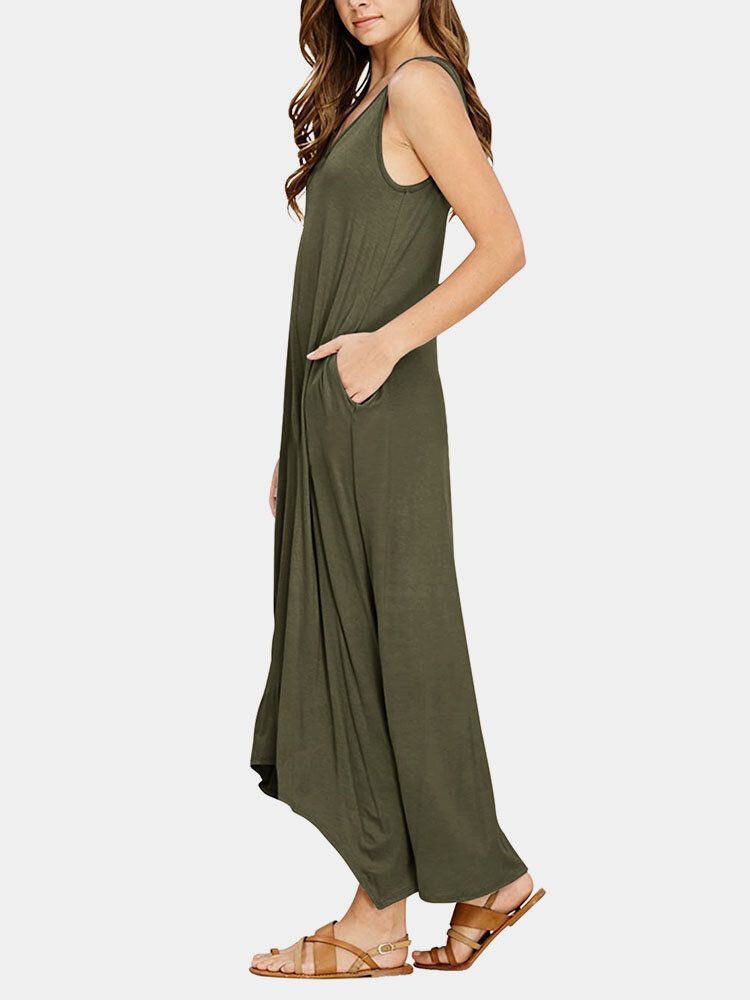 Robe Maxi À Encolure En V Sans Manches Avec Poche Solide