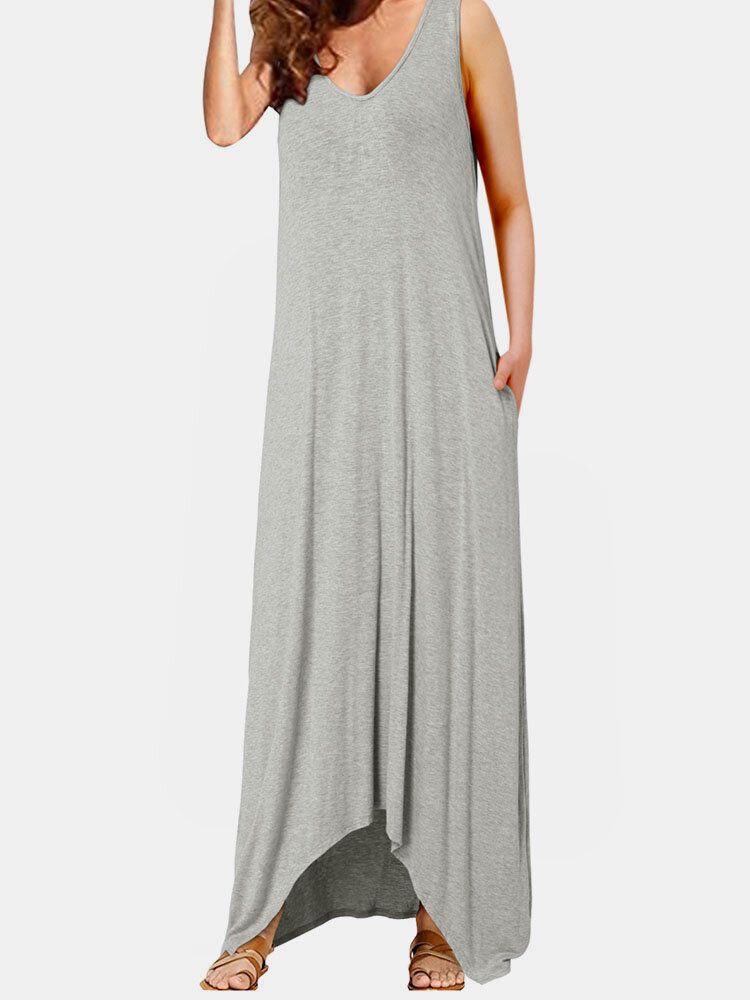 Robe Maxi À Encolure En V Sans Manches Avec Poche Solide