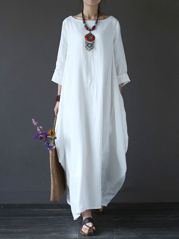 Robe Maxi D'été 100% Coton À Poches Amples Pour Femmes