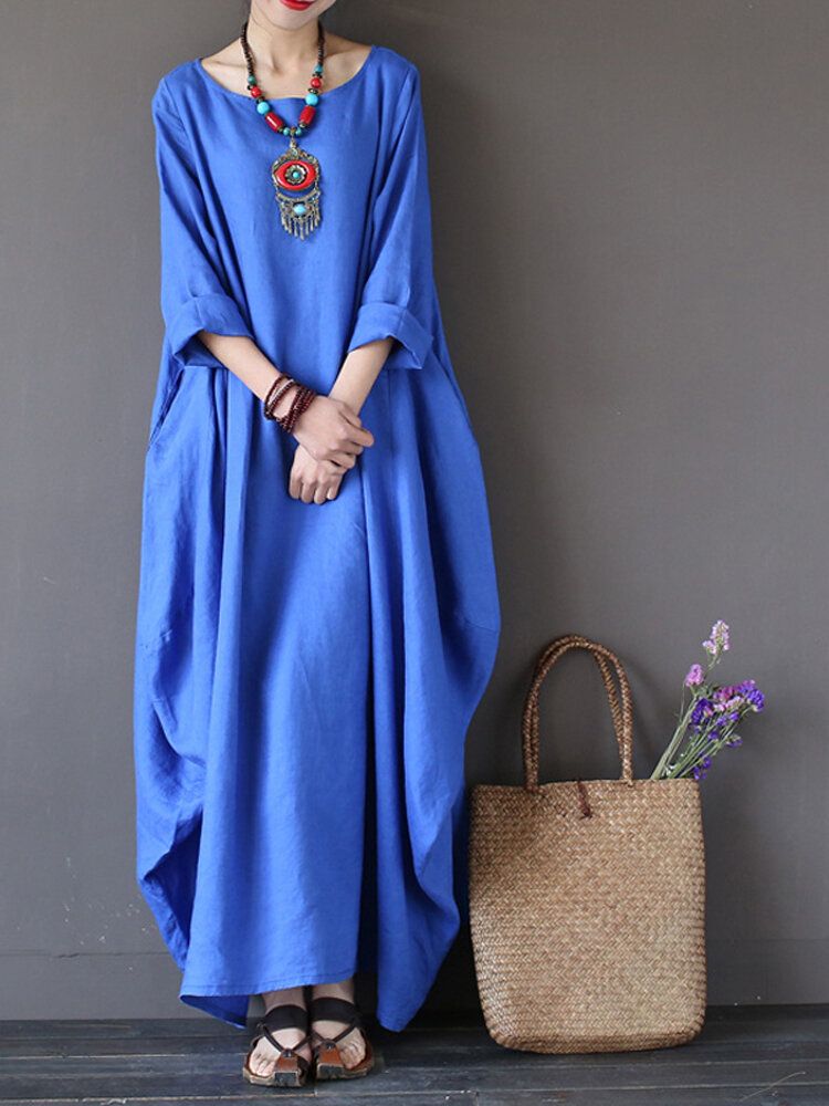 Robe Maxi D'été 100% Coton À Poches Amples Pour Femmes