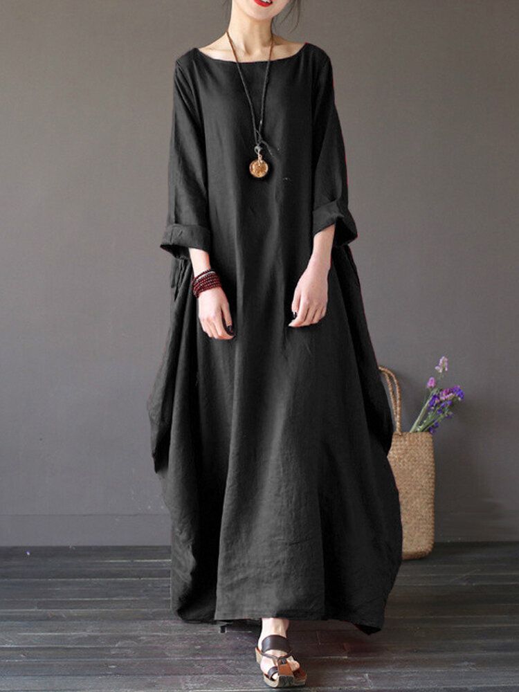 Robe Maxi D'été 100% Coton À Poches Amples Pour Femmes