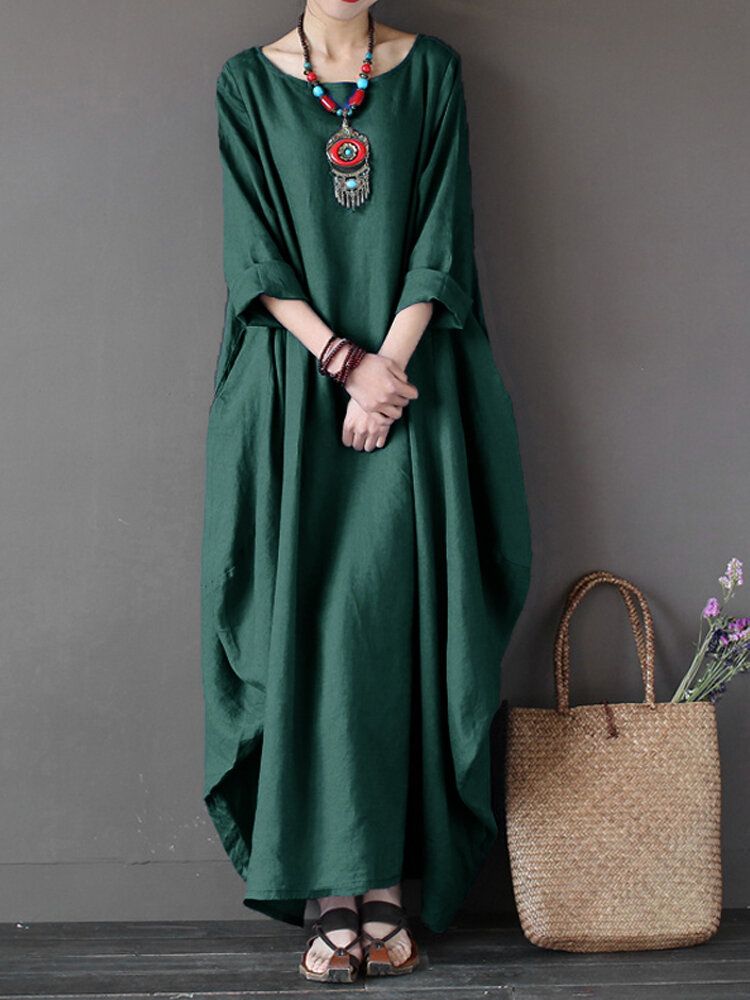 Robe Maxi D'été 100% Coton À Poches Amples Pour Femmes