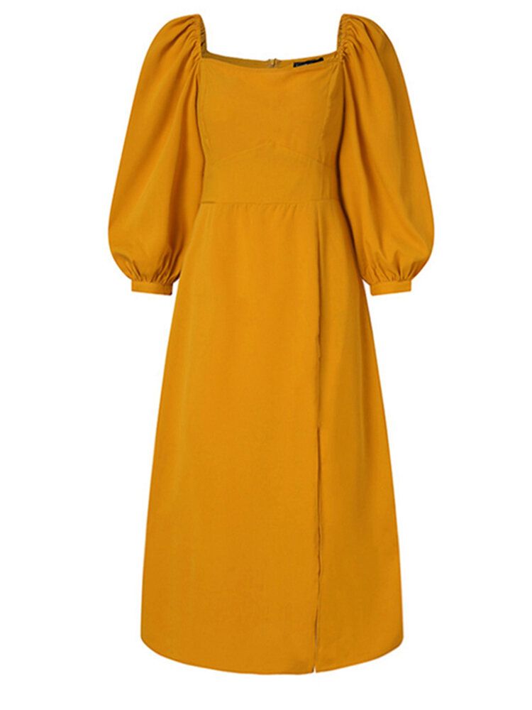 Robe Maxi Fendue Unilatérale À Col Carré Et À Manches Bouffantes Pour Femmes