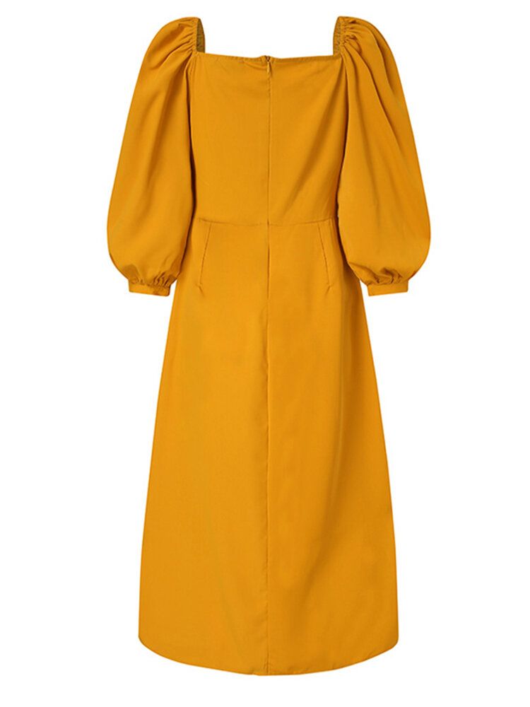 Robe Maxi Fendue Unilatérale À Col Carré Et À Manches Bouffantes Pour Femmes