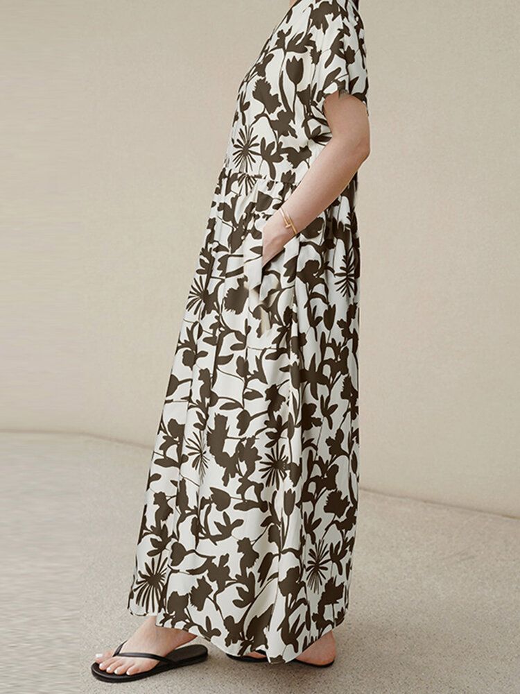 Robe Maxi De Loisirs Bohème À Imprimé Floral Pour Femme Avec Poches Latérales