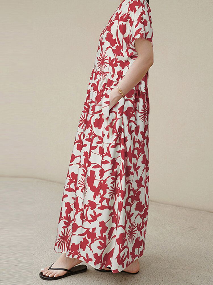 Robe Maxi De Loisirs Bohème À Imprimé Floral Pour Femme Avec Poches Latérales