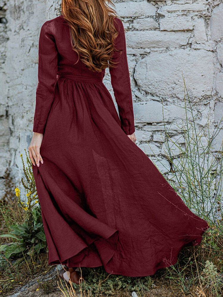 Robe Maxi À Manches Longues Et À Col En V