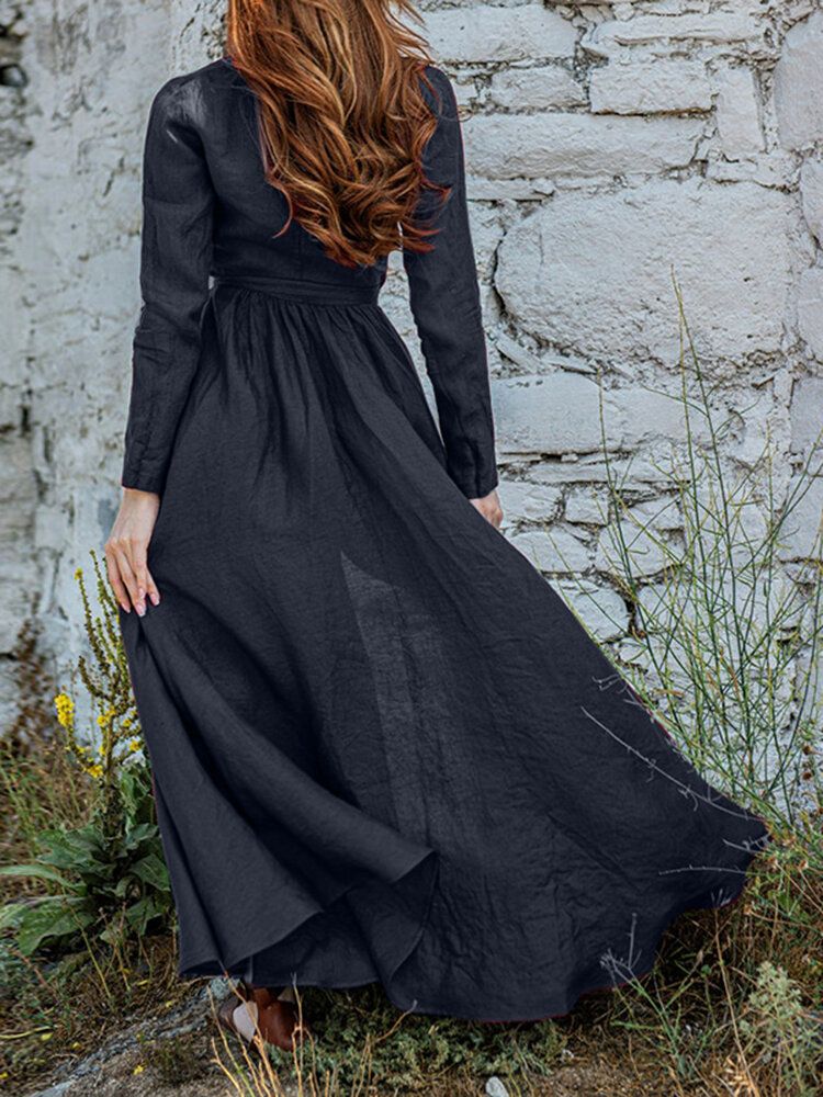 Robe Maxi À Manches Longues Et À Col En V