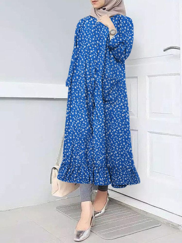 Robe Maxi À Manches Longues Et À Volants Et Petites Fleurs