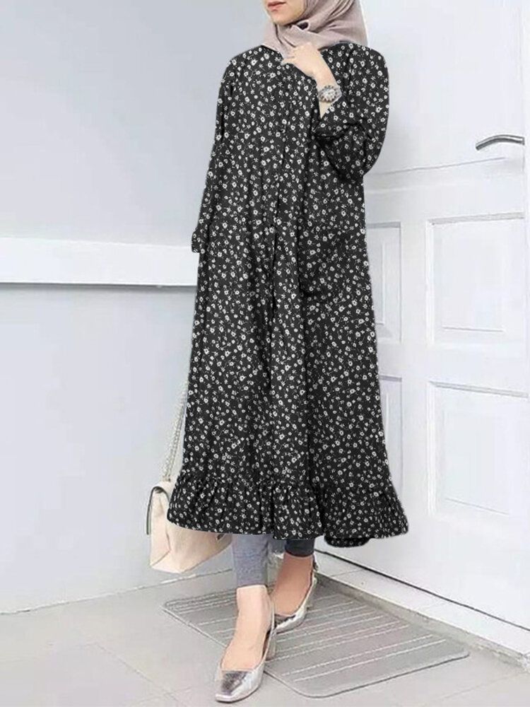 Robe Maxi À Manches Longues Et À Volants Et Petites Fleurs