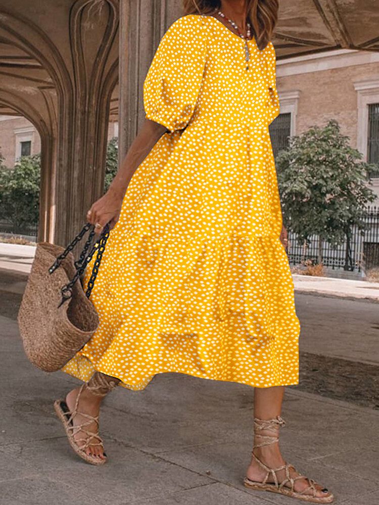 Robe Maxi Plissée À Manches Bouffantes Et À Imprimé Floral