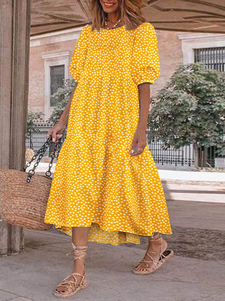 Robe Maxi Plissée À Manches Bouffantes Et À Imprimé Floral