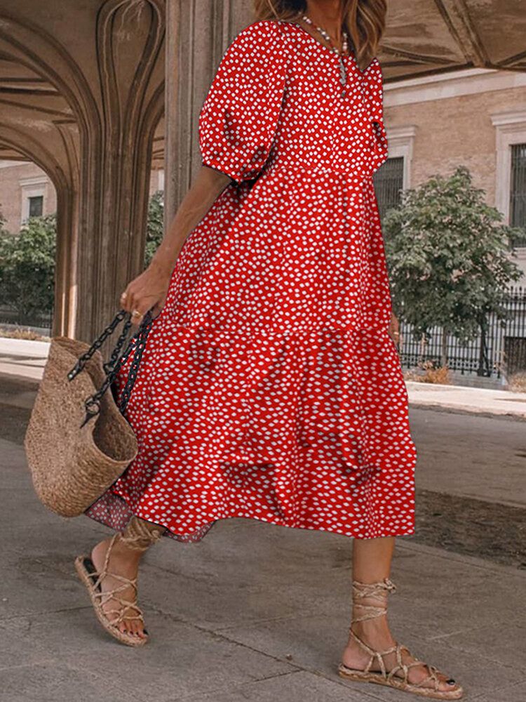 Robe Maxi Plissée À Manches Bouffantes Et À Imprimé Floral